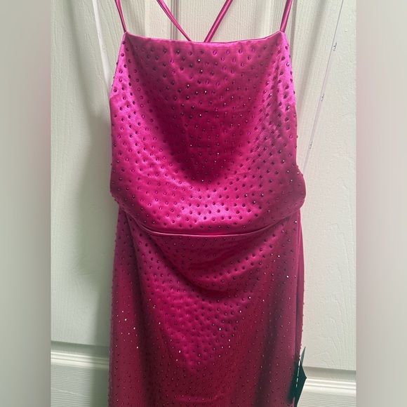 Lulus - Radiant Stunner Hot Pink Satin Rhinestone Lace-Up Maxi Dress - NWT - XS - Picture 6 of 10